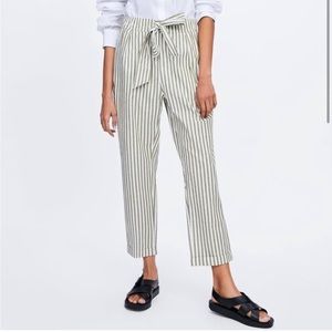 Zara Green and White Stripped Trouser Pants size Small